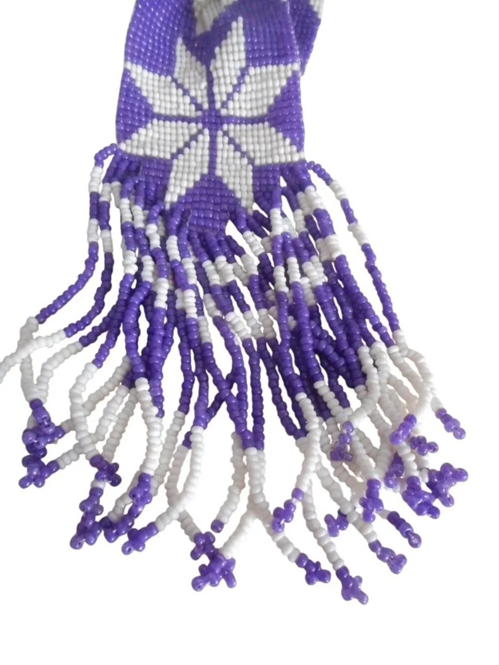 Vintage Handmade Native American Necklace Seed Bead 19" Purple white tassels - Picture 5 of 5